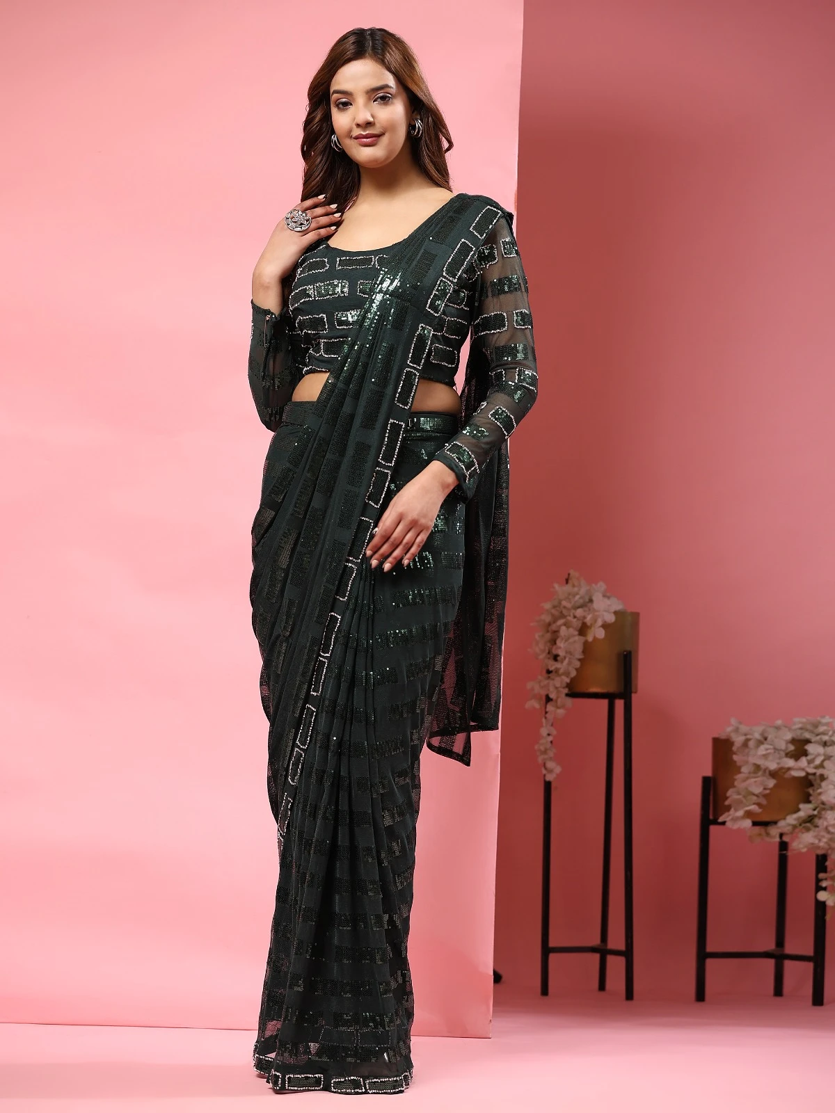 Amoha A326 Pure Georgette Wholesale Designer Readymade Sarees Catalog — Wholesale Sarees, AMOHA wholesale from Surat - Gallery Image 2